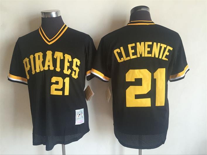 2017 MLB Pittsburgh Pirates #21 Roberto Clemente Black Throwback Jerseys